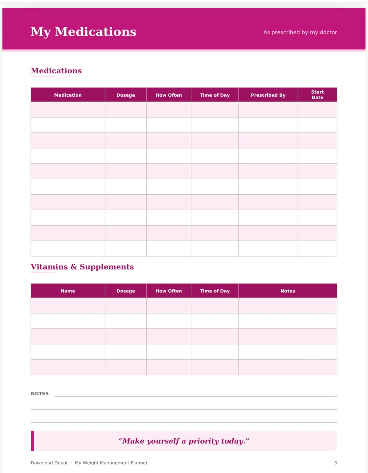 Weight Management Planner — My Journey to Being Snatched