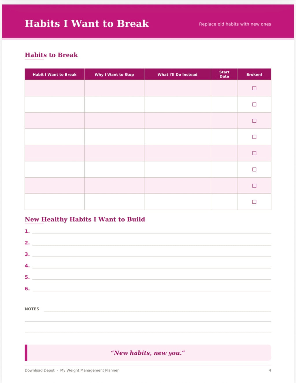 Weight Management Planner — My Journey to Being Snatched