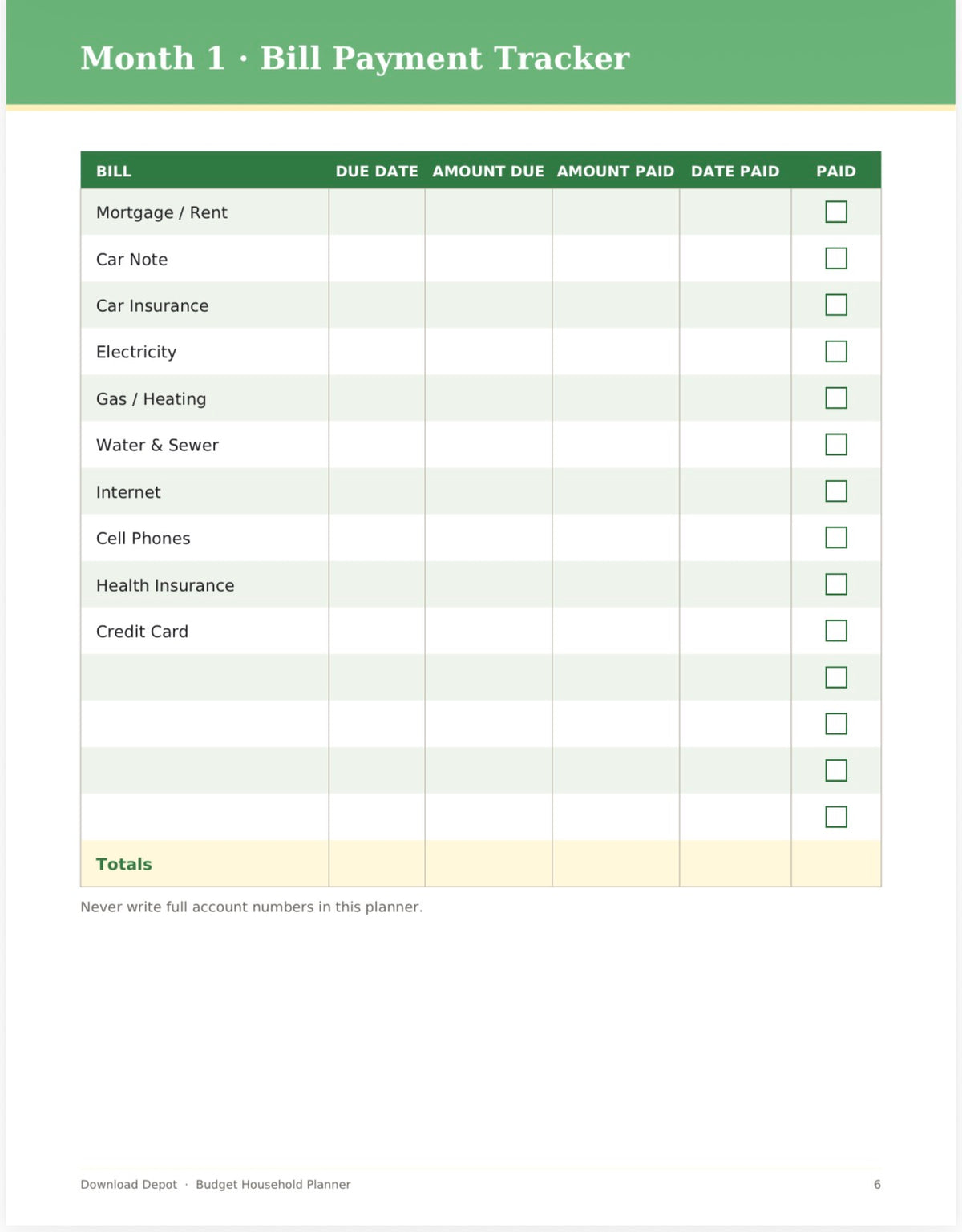 Budget Household Planner — Grown-Up Bills