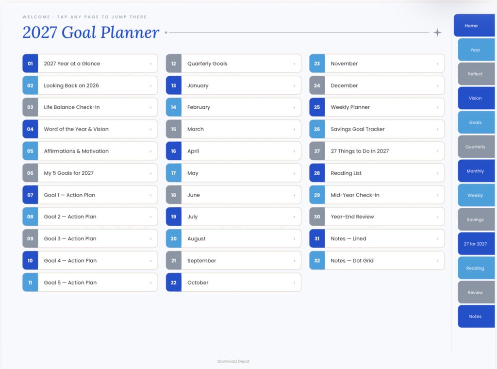 2027 Goal Planner — Blue Cover (Digital Download)