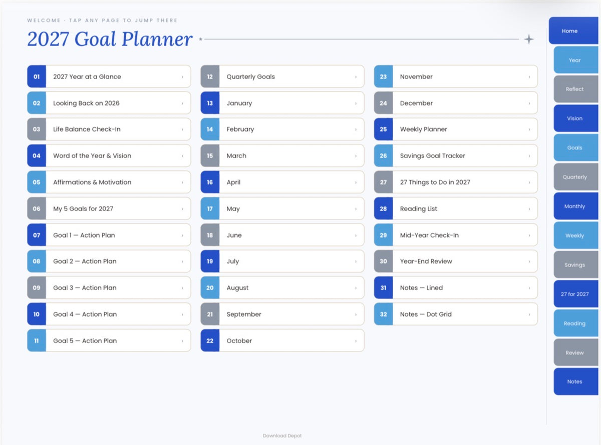 2027 Goal Planner — Blue Cover (Digital Download)