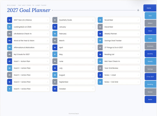 2027 Goal Planner — Blue Cover (Digital Download)