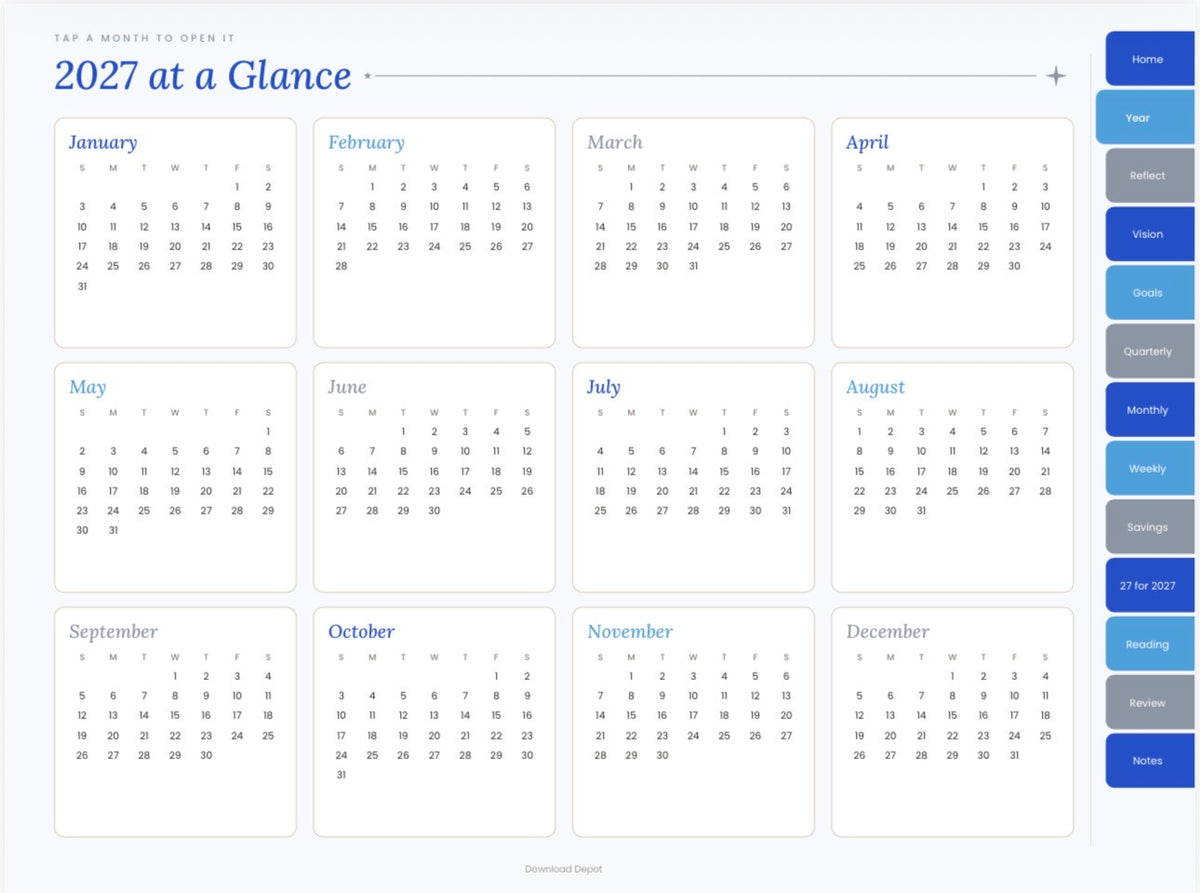 2027 Goal Planner — Blue Cover (Digital Download)