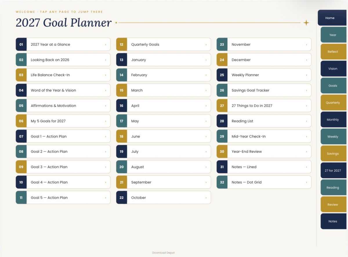 2027 Goal Planner — Navy Cover (Digital Download)