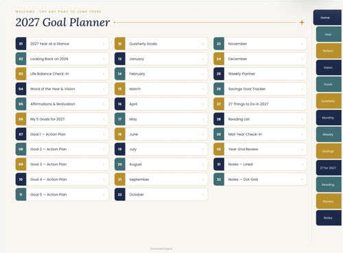 2027 Goal Planner — Navy Cover (Digital Download)