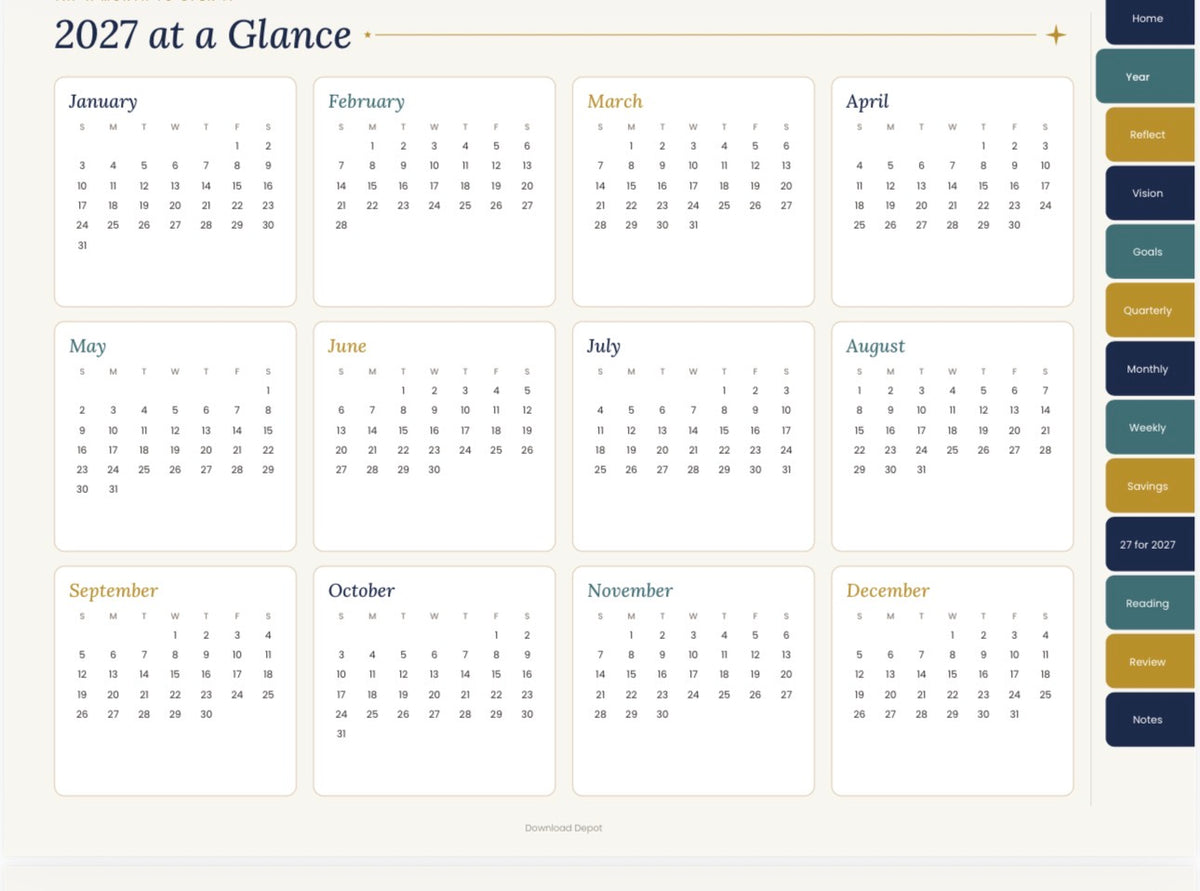 2027 Goal Planner — Navy Cover (Digital Download)