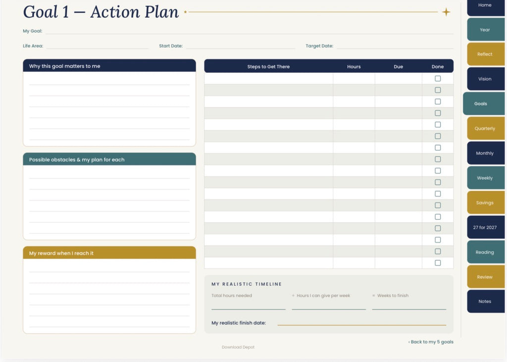2027 Goal Planner — Navy Cover (Digital Download)