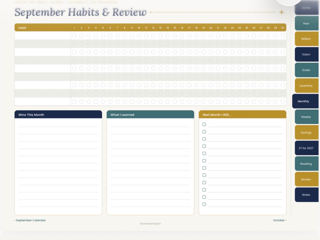 2027 Goal Planner — Navy Cover (Digital Download)