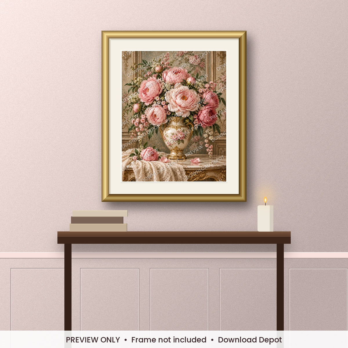 Vintage Pink Peony Wall Art (Digital Download)