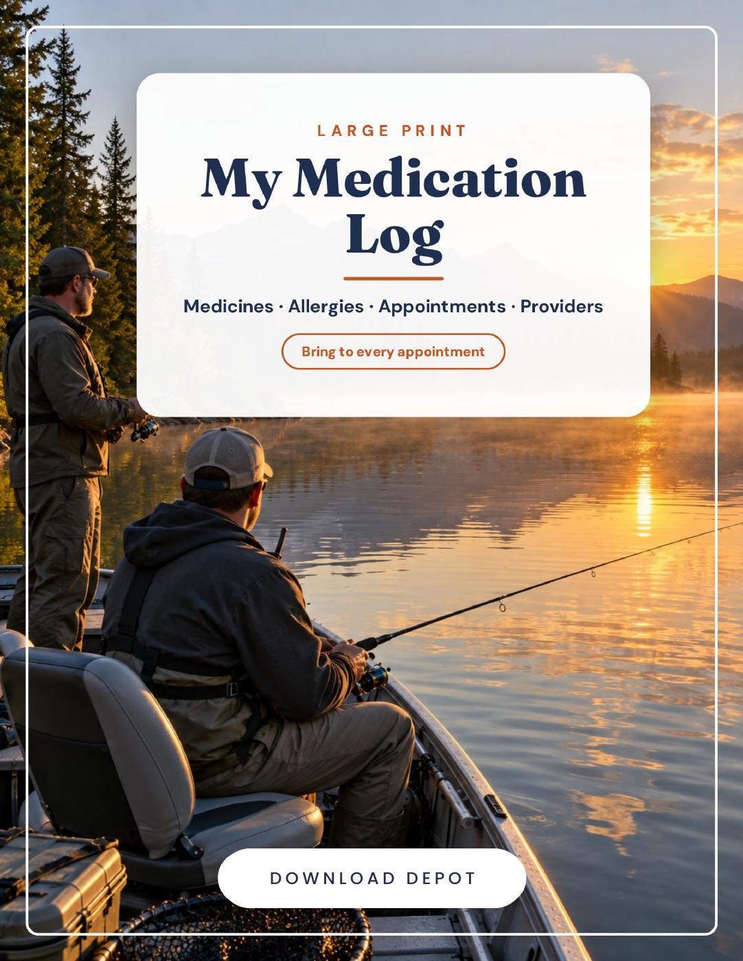 Large Medication Tracker Binder — Gone Fishing Edition printed cover