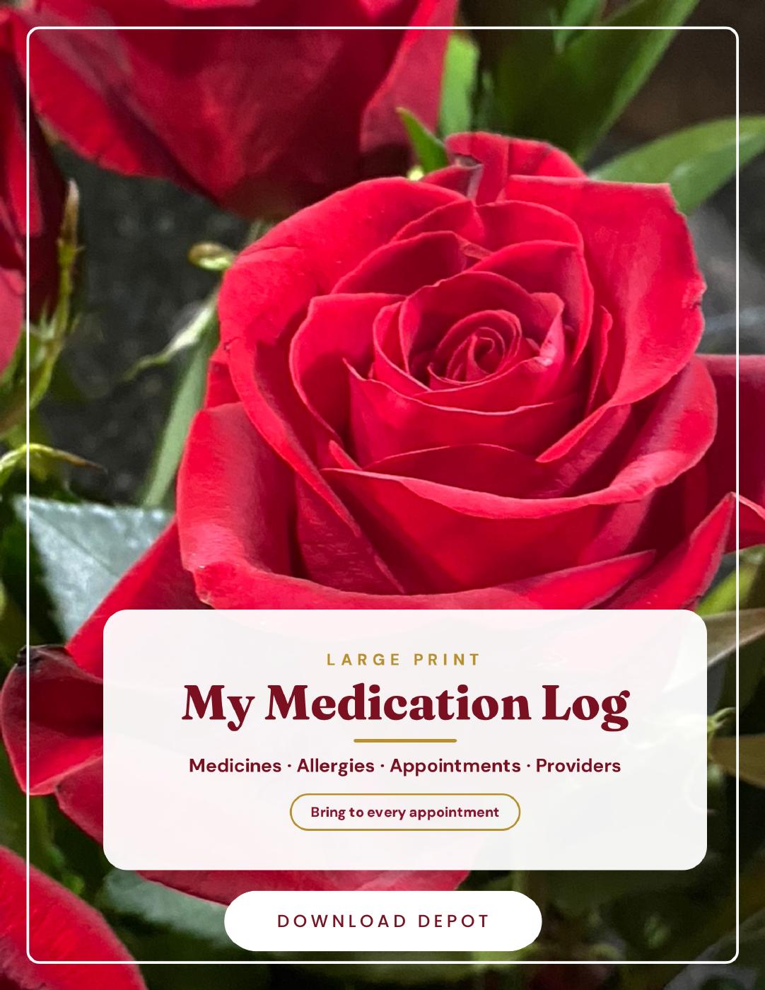 Large Medication Tracker Binder — Red Rose Edition printed cover